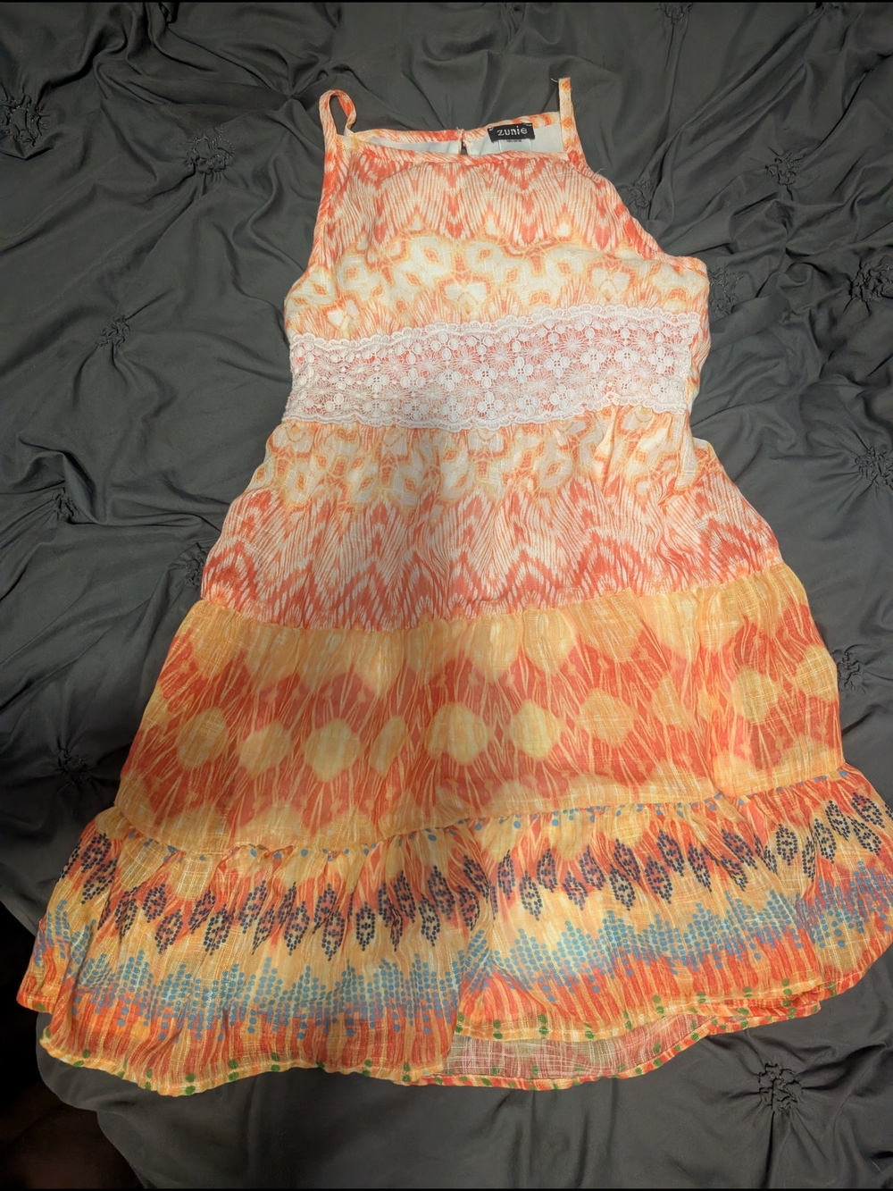 Zunie Girls' Orange & Yellow Printed Summer Dress